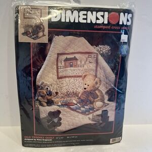 Old Teddies Quilt Stamped Cross Stitch‎ Kit 34" x 43" Teddy Bear 1999 NEW SEALED